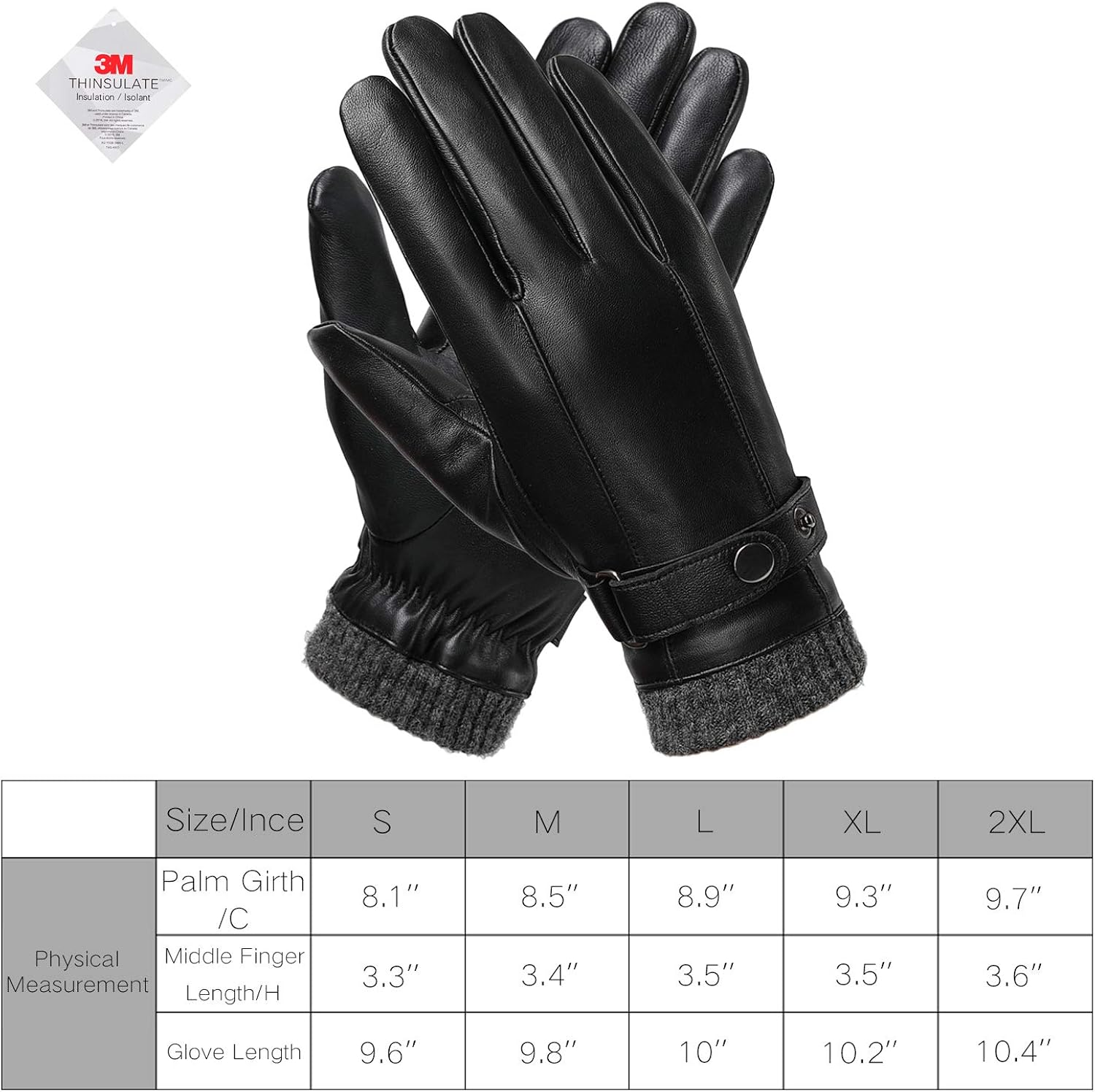 Leather Gloves for Men, with 3M Thinsulate Full-Hand Touchscreen Texting Driving Cold Weather Mittens at  Men’s Clothing store