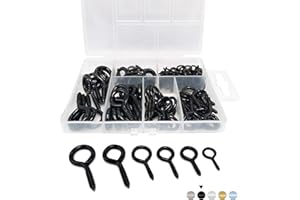 ECKJ Black Screw Eye Hooks Assortment 100 Pieces 6 Size Eye Bolts Kit, Zinc Plated Eyelet Screws for Wood, Picture Frame/Halloween Decorative Lamps Hanger, Handwork, Small Plants