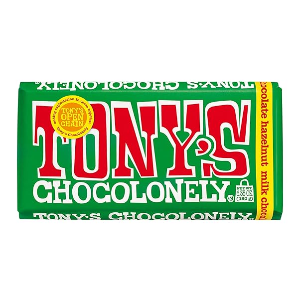 TONY’S CHOCOLONELY BELGIAN MILK CHOCOLATE HAZELNUT CANDY BAR FOR SNACKS, CHOCOLATE BAR FOR PARTY FAVORS, GIFTS, OR GIFT BASKET, 32% CACAO, MADE FROM QUALITY FAIRTRADE COCOA, 6.35 OZ
