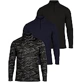 Real Essentials 3 Pack: Men's Mesh Long Sleeve Athletic Quarter Zip Pullover - Outdoor UPF 50+ (Available in Big & Tall)