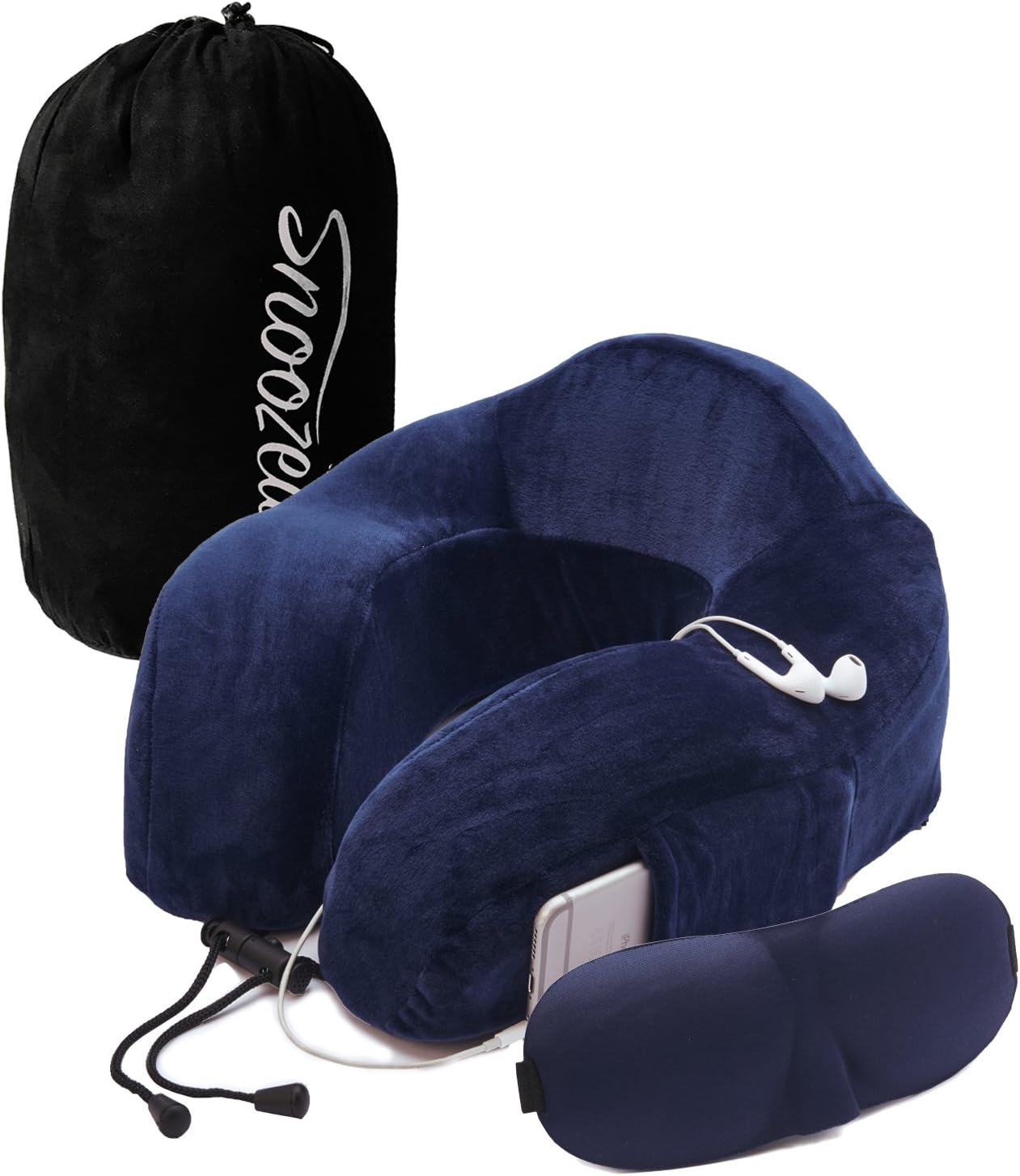 Luxury Travel Neck Pillow Cushion - With Memory Foam for Car, Airplane, Train and Travel - Compact 360ยฐ Comfort with Sleep Mask - Travel Bag Included
