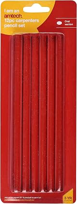 Amtech H2100 12 Piece Carpenter's Pencil Set Soft Lead 7 inch Oval Section view 2