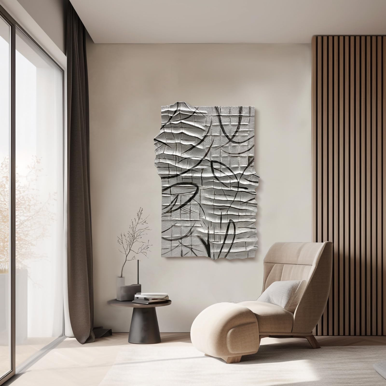 Photo 1 of BrightA Wooden Wall Art Decor Black and White Wall Art Decor Textured Art Abstract Art Sculpture Wall Graffiti Wall Art for Bedroom Dining Room Hallway Wall Decor 23.6"x35.4"