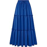 Arolina Women's Summer Maxi Skirt Trendy High Waist Pleated Ruffle Long Skirts Flowy Beach Boho Skirt Dress with Pockets
