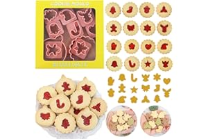 Christmas Linzer Cookie Cutters, 10 Pcs Mini Biscuit Cutters Plastic, 32 Styles Linzer Molds Mini Gingerbread Man Snowmen Sha
