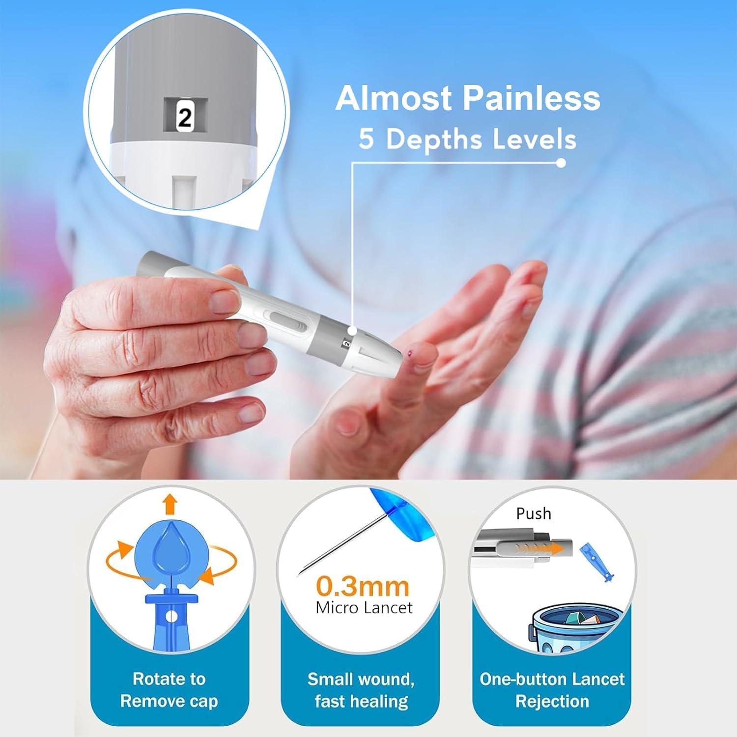 G430 Blood Glucose Monitor Kit, 50 Test Strips & 50 Lancets, 1 Control Solution, 1 Blood Sugar Monitor, 1 Lancing Device, Diabetes Testing Kit, No Coding, Large Display, Glucometer for Home Use