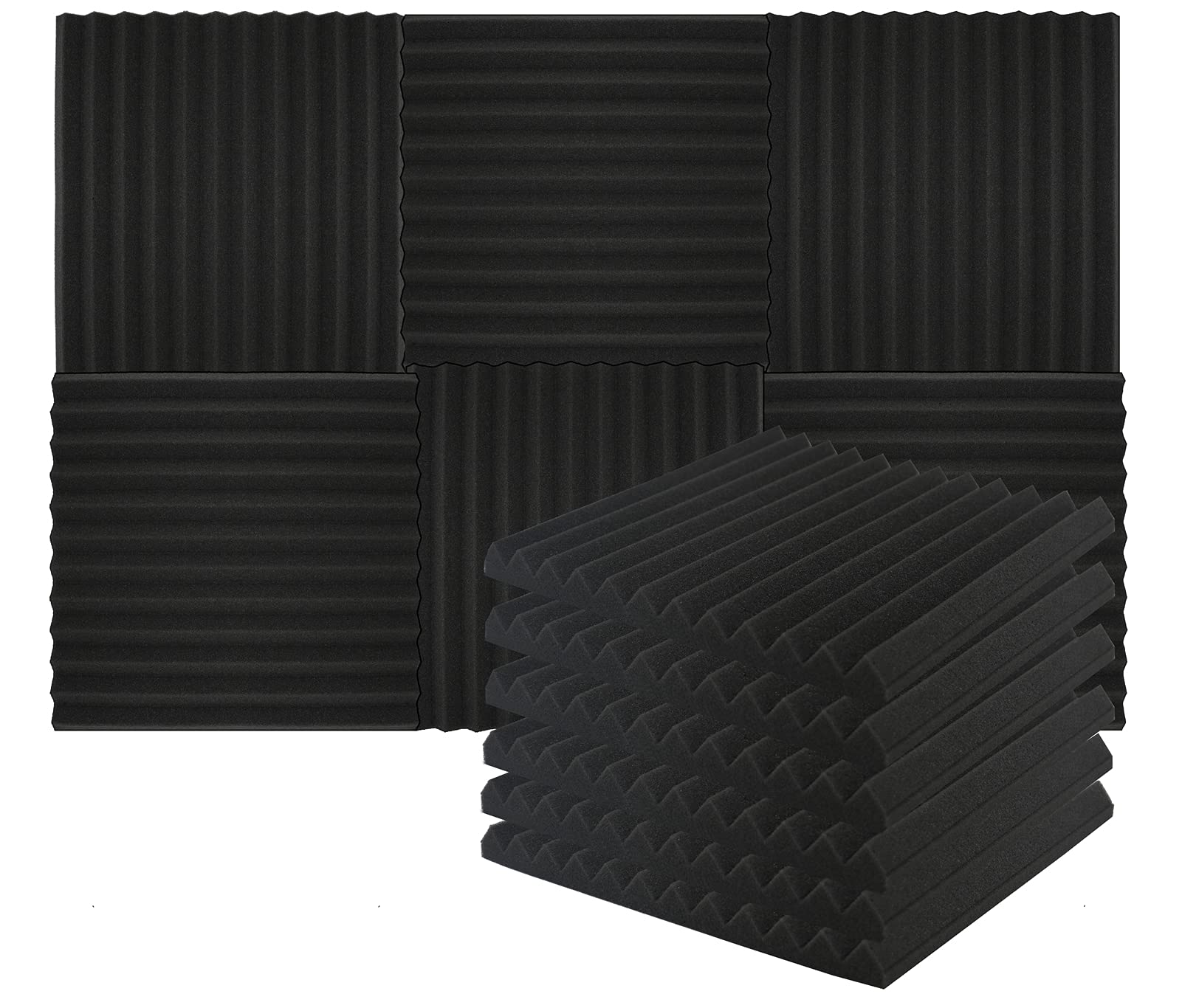 Heavyoff 12 Pack Acoustic Foam Panels Wedges Fireproof Soundproof Noise Cancelling Foam Studio Wall Tiles for Recording Black 12"x12"x1"