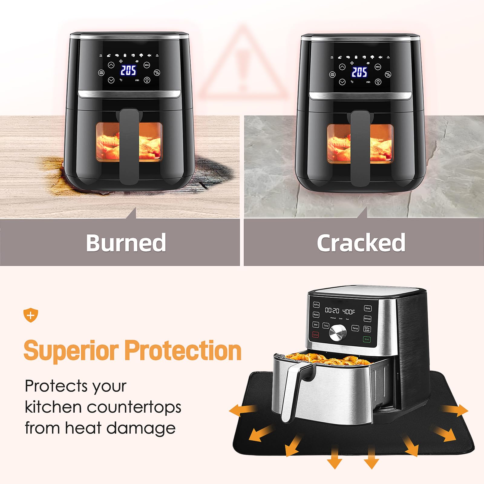 Heat Resistant Mats for Countertop - Fireproof 15x18 in Heat Resistant Mats for Air Fryer - Hot Pad Air Fryer Mat Compatible with Ninja,COSORI,Cuisinart for Coffee Maker, Toaster, Oven 2PCS - Black