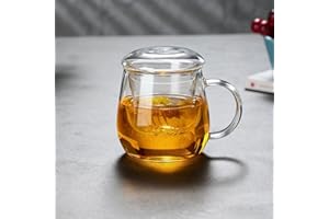 Glass Tea Cup with Infuser and Lid, 11oz/350ml Large Borosilicate Teacup,Tea Glass, Clear Mug for Loose Leaf, Microwave & Dis