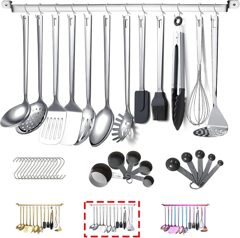 EdelstahlKüchenutensilien Set 37 teiliges, Küchenhelfer Set, Küchenwerkzeug Set mit Utensilienhalter, Kochlöffel Set Spülmaschinenfest — Foto 1 von 8