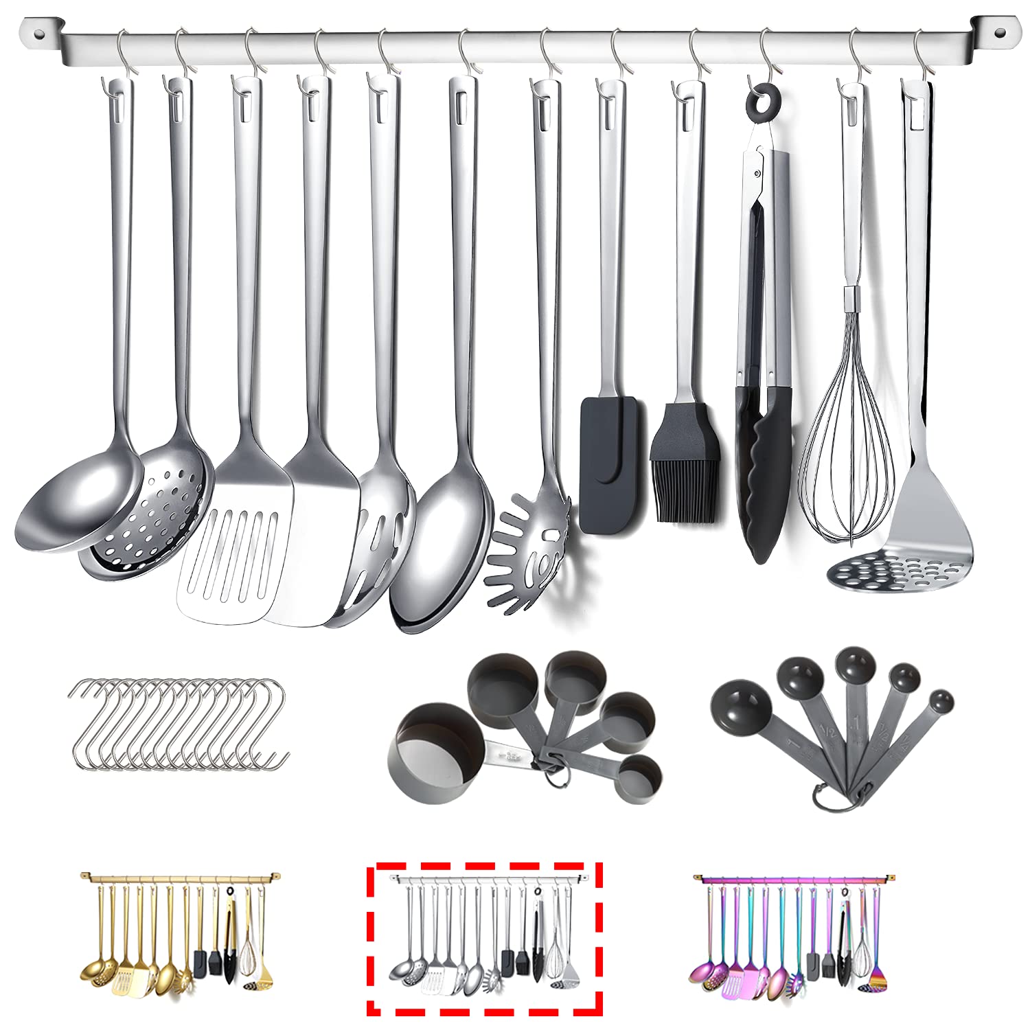 Stainless Steel Cooking Utensils Set,Kyraton 37 Pieces Kitchen Utensils Set,Kitchen Gadgets Cookware Set,Kitchen Tool Set with Utensil Holder Non-Stick and Heat Resistant.Dishwasher Safe — image 1
