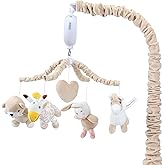 Musical Crib Mobile with 12 Lullabies, Rotating Arm and Detachable Plush Toys, Unisex Clip On Mobile for Standard Cribs, Baby Safe Materials for Sensory Development & Early Growth