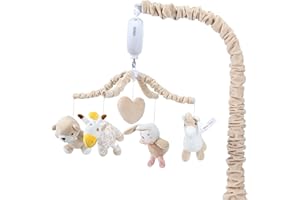 PETINO PURA Musical Crib Mobile with 12 Lullabies, Rotating Arm and Detachable Plush Toys, Unisex Clip On Mobile for Standard Cribs, Baby Safe Materials for Sensory Development & Early Growth