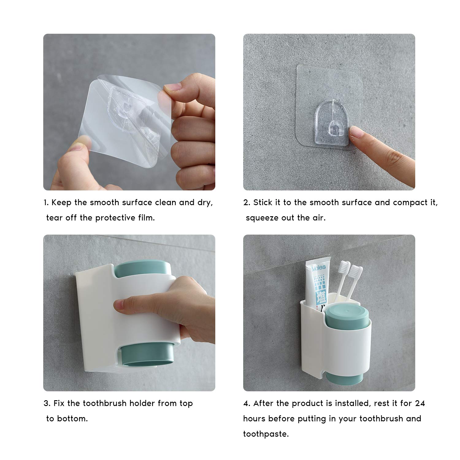 Taozun Toothbrush Holder - Self Adhesive Toothbrush Toothpaste Holder Set Bathroom Toothbrush Organizer with 2 Cups, No Drilling