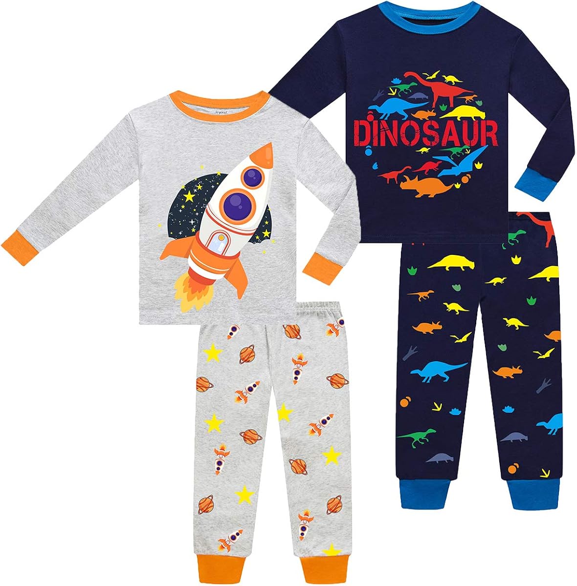 Joyond Pajamas for Boys Toddler Kids Cotton Pjs Children Sleepwear 4 Piece Long