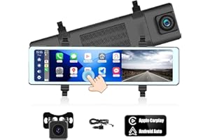 OILIEHU Car Mirror Dash Cam with Wireless Apple CarPlay Android Auto,11.26 inch HD Touchscreen Rearview Mirror Camera with Dual 1080P Front & Rear Camera Night Vision Loop Recording Monitoring Voice Control