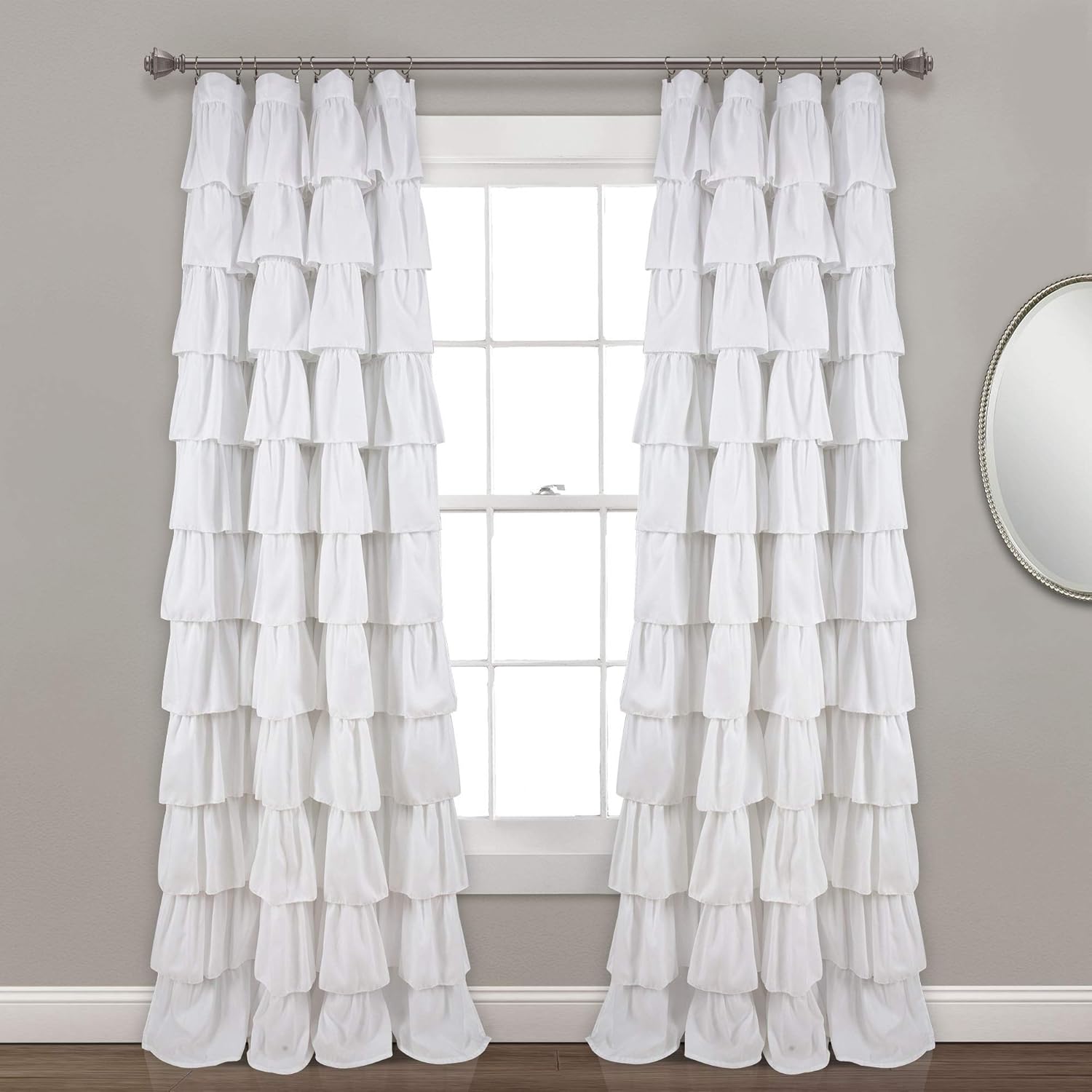 Lush Decor, White Ruffle Window Curtain Panel, 95" x 50", 95" L