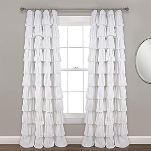 Lush Decor, White Ruffle Window Curtain Panel, 95" x 50", 95" L