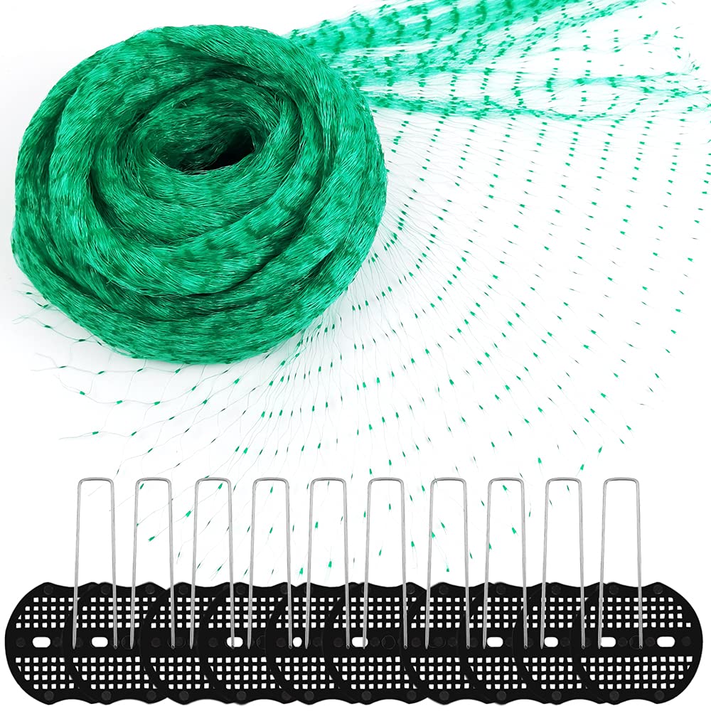 Anti Bird Net, 4 * 10m Green Garden Pond Plant Protection Mesh Pest Rodents Birds Control Net for Garden Farm Fruit Vegetable with 10PCS Securing Pegs