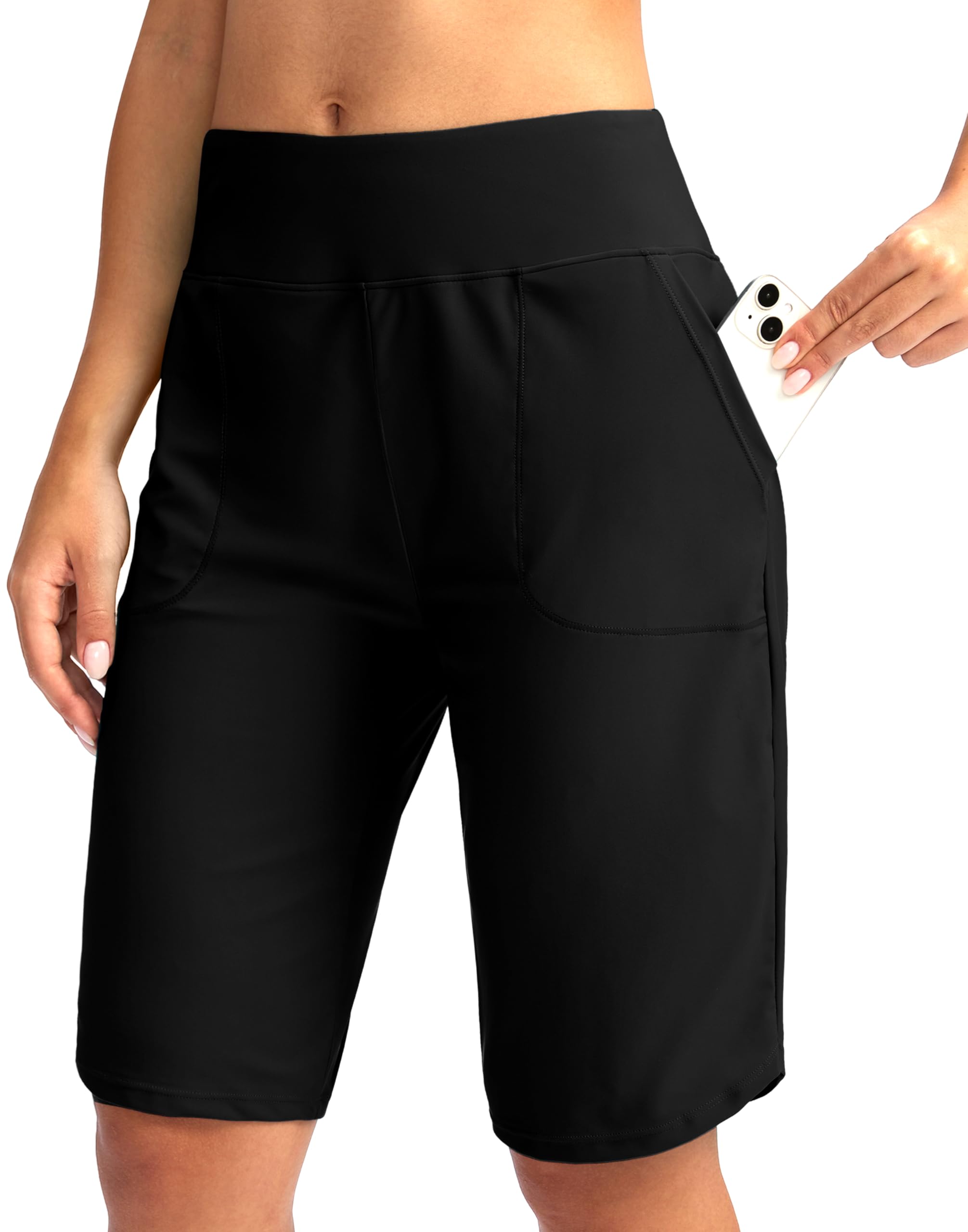 Photo 1 of Viodia Women's 11" Long Swim Board Shorts with Pockets Modest Bathing Suit Swimsuits Knee Length Short for Women with Liner Black