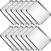 Potchen 12 Pcs Baking Sheet Pan Set Stainless Steel Cookie Sheet Small Toaster Oven Pans Tray Barbecue Grill Pan Rectangle Trays Oven Freezer Bakery, Non-stick, Easy Clean, 9 x 6.7 x 1 Inches