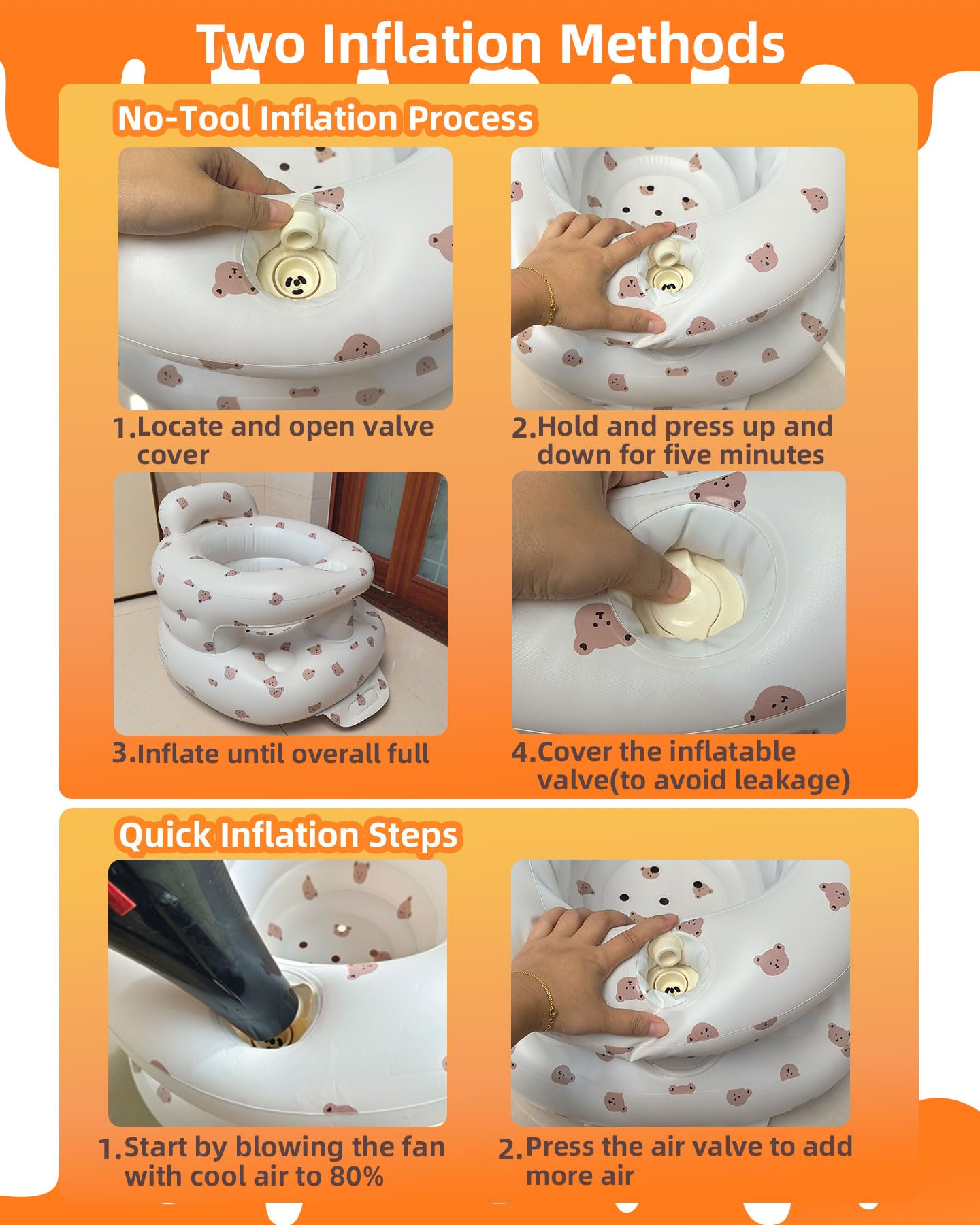 AGITVPS Upgrade Surround Inflatable Baby Seat for Babies 3-36 Months, Built in Air Pump Surround Bumbo Seat with Tray, Load-Capable Baby Chair Sit Me up Floor Seat for Baby, Learning to Sit&Feeding