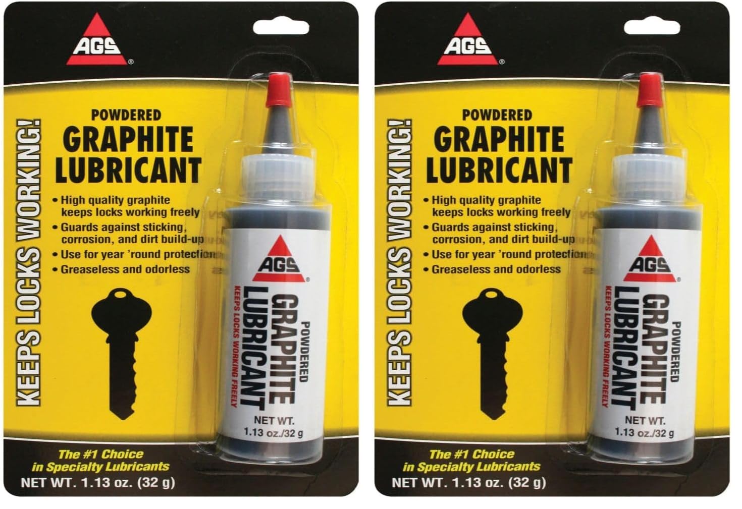 AGS Automotive Solutions Powdered Graphite Lubricant, Greaseless, Odorless - 1.13 Ounces, 32 Grams, Dry Graphite Lubrication, Ideal for Trigger Mechanisms, Fishing Reels, and More (Pack of 2)