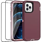 AICase Defense iPhone 12 Case with Two Screen Protector Tempered Glass 3 Layer Rugged Heavy Duty Case for iPhone 12/12 Pro 6.1 inches (Dark Purple)