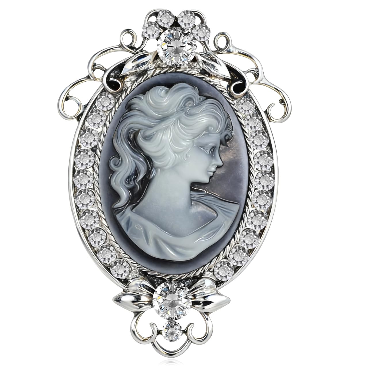 Amosfun Vintage Antique Cameo Lady Brooch Pin Womens Crystal Rhinestones Breastpin Vintage Lady Maiden Cameo Brooch Pin for Women Mothers Day Souvenir
