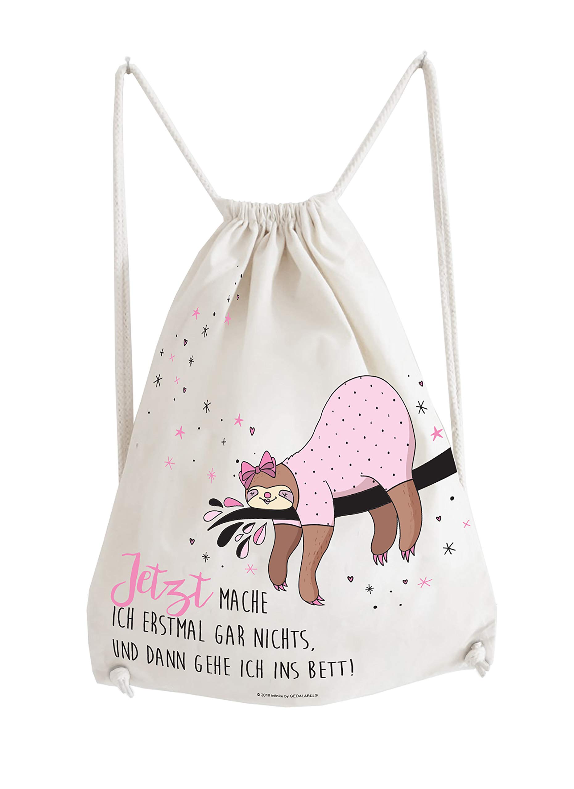 infinite by GEDA LABELS Faultier Daphne Drawstring Bag, 42 cm, Multicolour (Weiß/rosa)