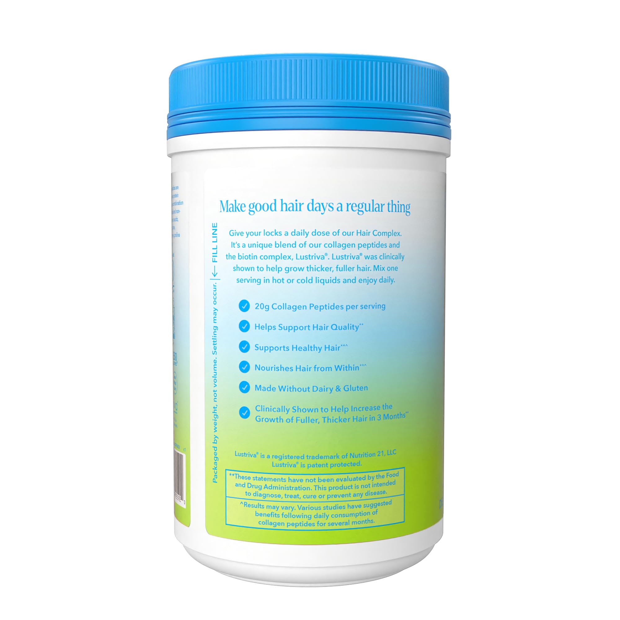 Vital Proteins Collagen Peptides + Biotin 10000mcg Hair Complex, Hair Growth Supplement - Clinically Studied Lustriva to Promote Thicker Fuller Hair, 20g Unflavored Collagen for Women 11.4oz Powder