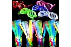 OCEANWINGS 16 PC Glow Fiber Optic Wands Sticks LED Light up Wands Bulk with 15 LED Glasses,Glow in the dark Party Supplies Favor Flashing Sticks Included Batteries for Birthday Holiday Party Wedding Christmas