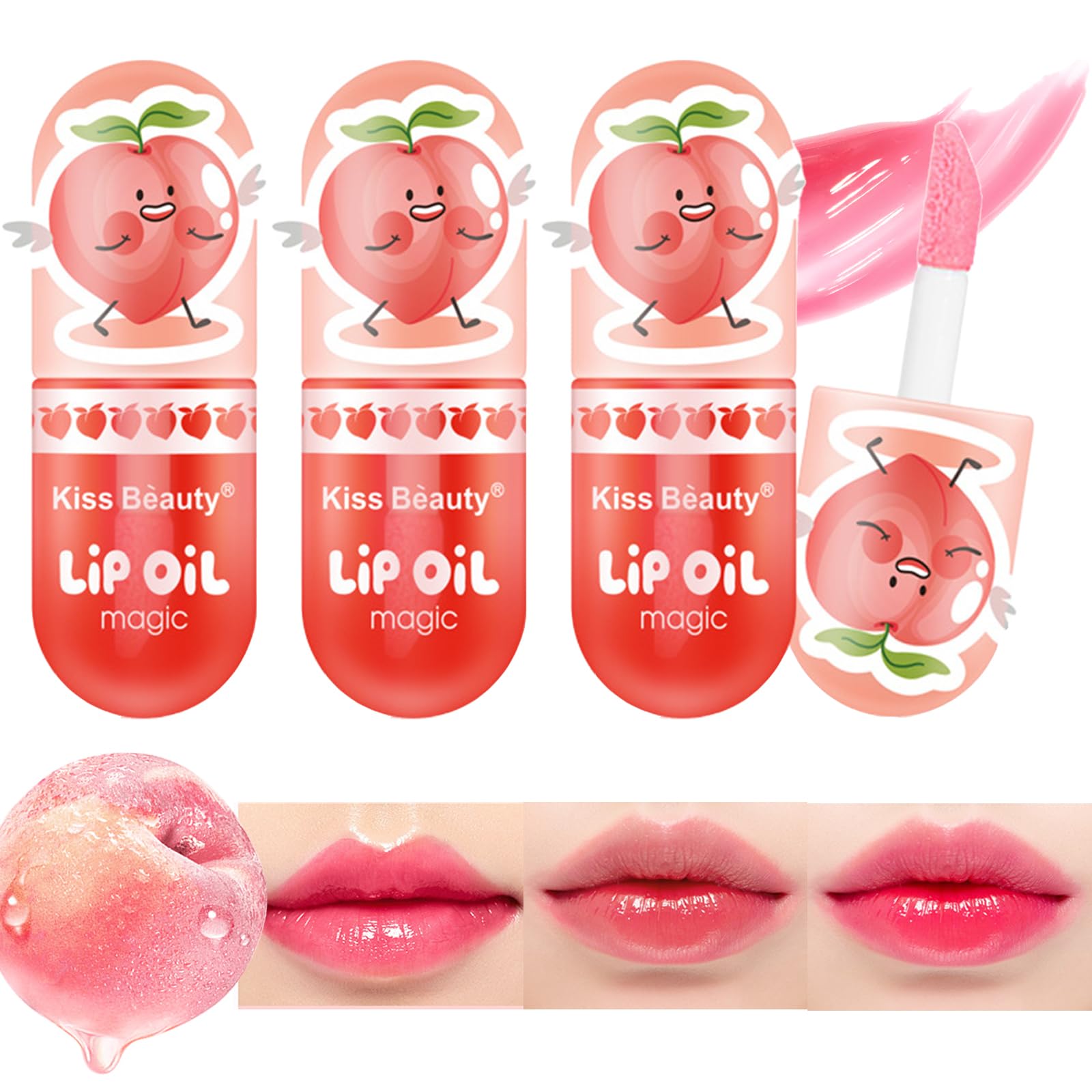 Magic Color Changing Lip Oil, Hydrating & Plumping Lip Gloss, Long Lasting Lip Gloss Set, Tinted for Lip Care and Dry Lip, Lip Stick for Women Girls(3pcs)
