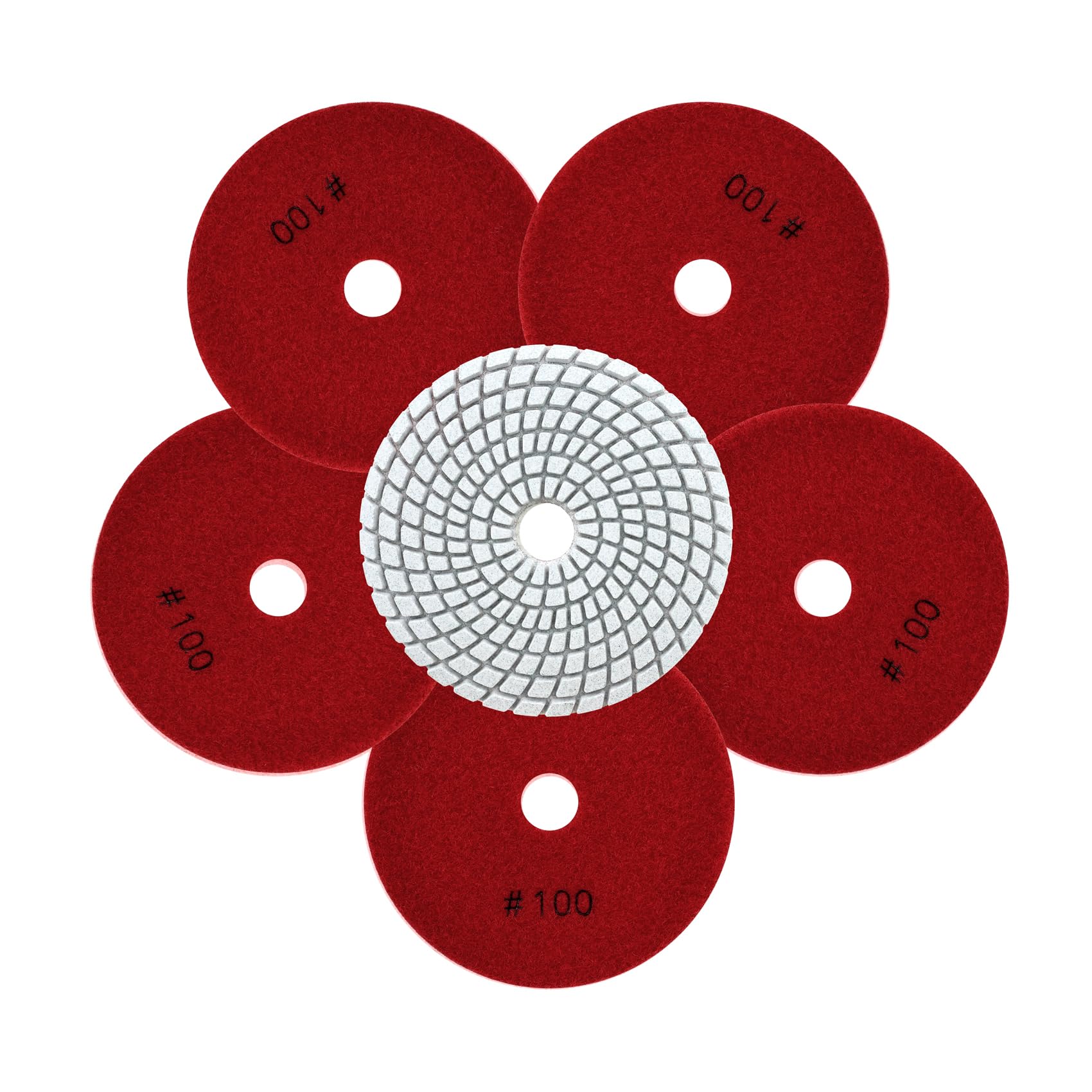 QUEFORET Diamond Polishing Pads Grit 100-6pcs Wet Sanding Discs 100mm for Granite Marble Quartz Artificial Stone