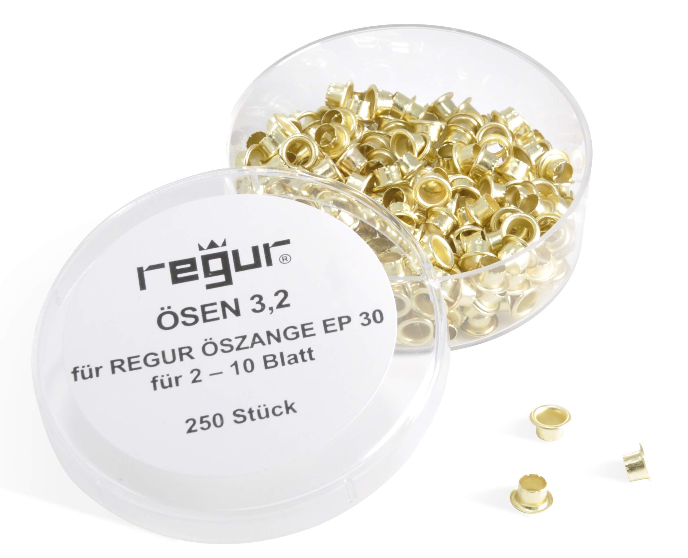 REGUR Eyelets 3.2 mm for EP 30 Punching and Eyelet Pliers, 250 Pieces for 2-10 Sheets for Contracts, Presenting, Crafting, Decorating