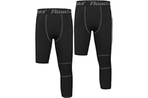 Roadbox Boys' Compression Pants 2 Pack, Youth One Leg Basketball Compression Tights Leggings Spandex Base Layer for Running