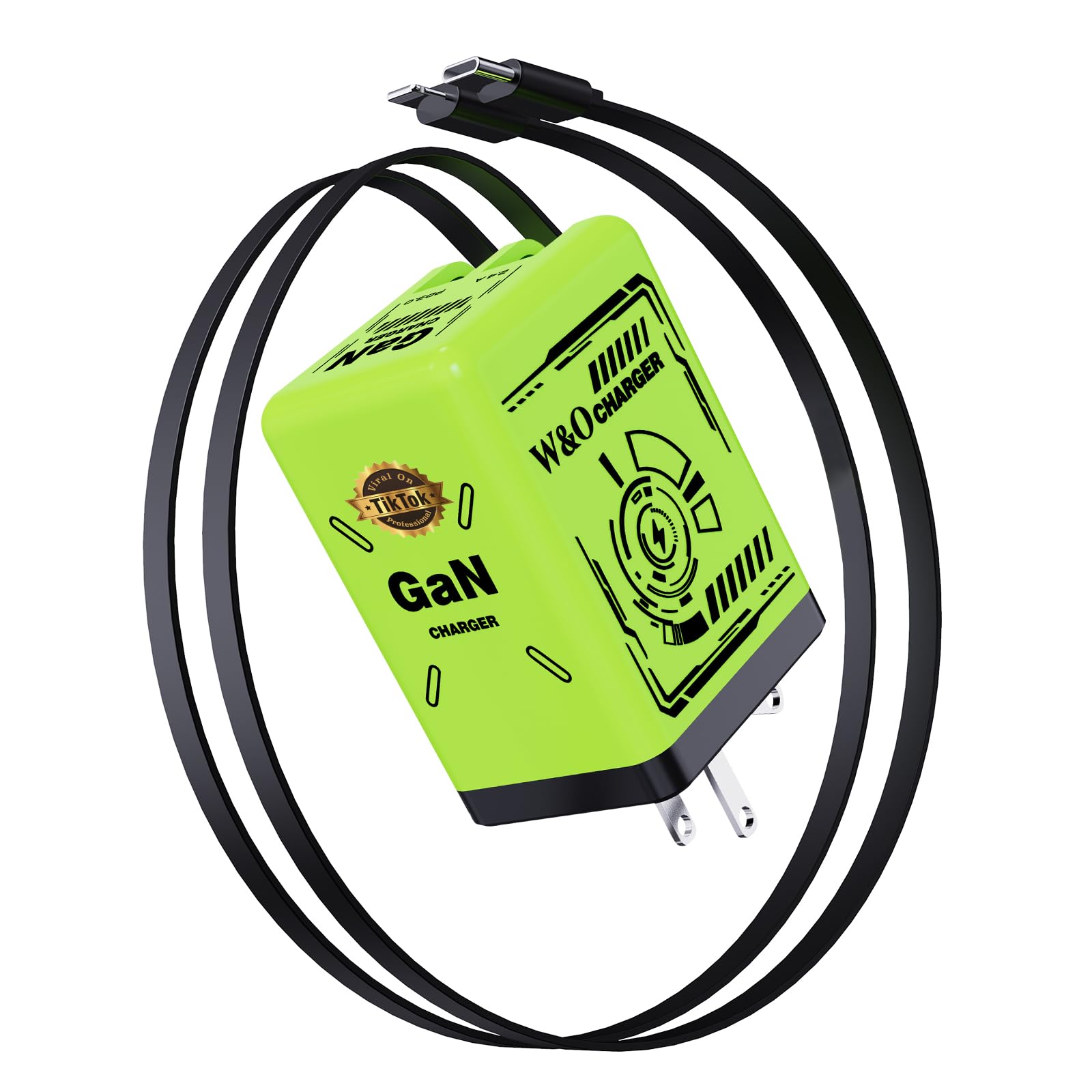 W & O 2-in-1 gan Compatible with Fast Charger,Retractable Phone Charger with Cables,45W iPhone Charger Fast Charging,Fast Charger for iPhone16/15/14/13 Series, Galaxy S25/24,Android and More（Green）