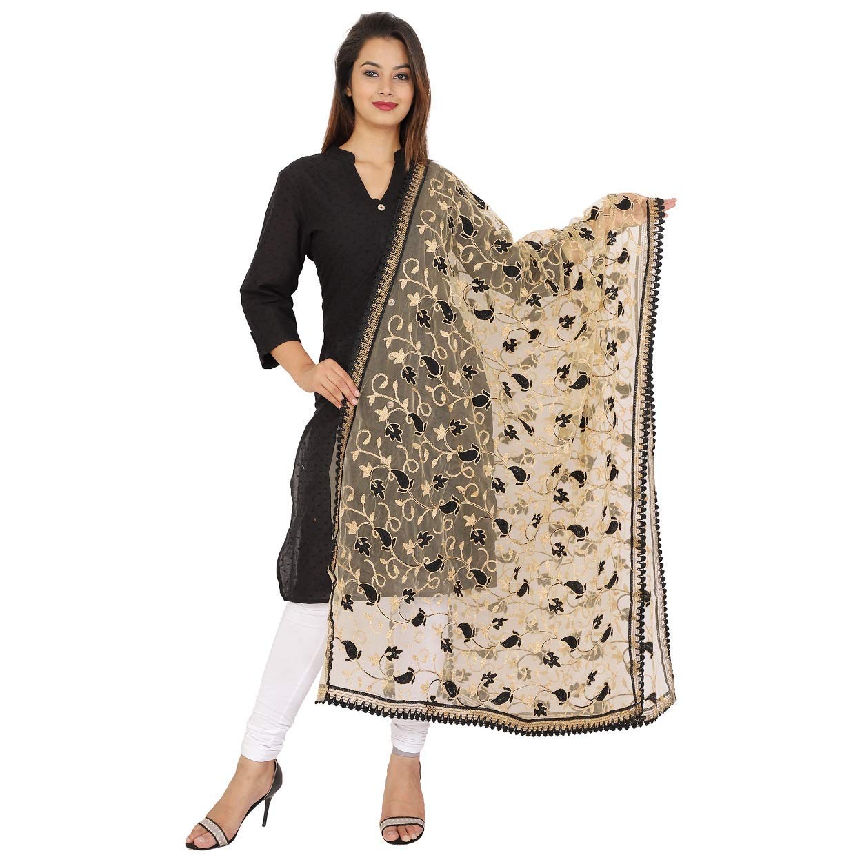 beriya fashion women's dupatta net with embroidery aari work