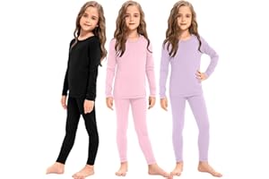 Silkfly 3 Set Girls Thermal Underwear Soft Winter Thermal Top and Bottom with Fleece Lined Base Layer for Girls