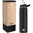 Chill Oasis Water Bottle | Compatible With Popular Flavor Cartridges | BPA Free, Leak Proof, Double-Walled Vacuum Insulated Stainless Steel, and Dishwasher Safe | Cold for 24 Hours (Black, 22oz)