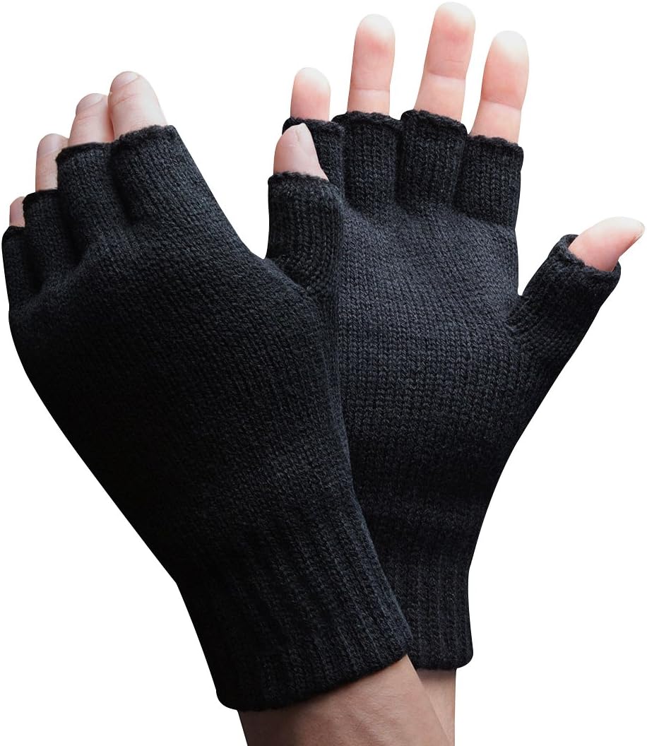 Mens 3M Thinsulate 40 gram Thermal Insulated Black Knit Winter Fingerless Gloves