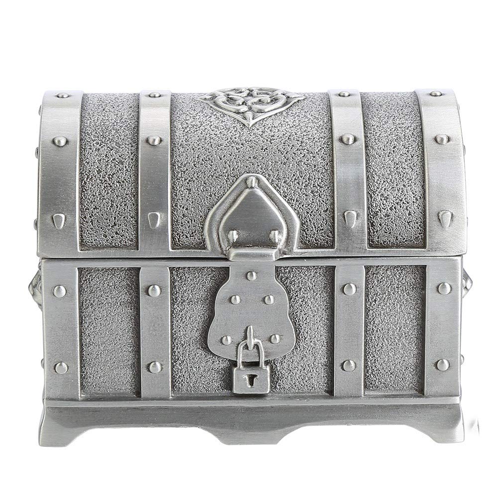 Hztyyier Rectangle Metal Treasure Chest Antique Silver Trinket Jewelry Box Gift Box for Girls Ladies Women Ornaments