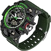 Gosasa Military Style Digital Analog Watch, Large Face 2.2", 50m Water Resistant, Dual Time Zone, Alarm, LED Backlight, Stopwatch, PU Strap