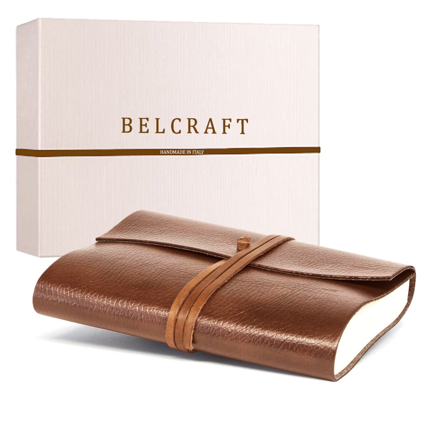 Tivoli Large Recycled Leather Bound Journal, Notebook, Notepad, Including Gift Box, (12x17 cm) Tan