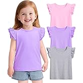 Witwot 3 Pack Toddler Girl Shirts Cotton Baby Girls Ruffle Sleeve Tee Cute Blouse Tops Size 2T - 7Years