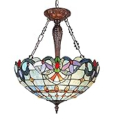 Capulina Tiffany Lamp Stained Glass Pendant Lights Chandelier 3-Light 18 Inches Wide Victorian Antique Hanging Lamp for Dinin