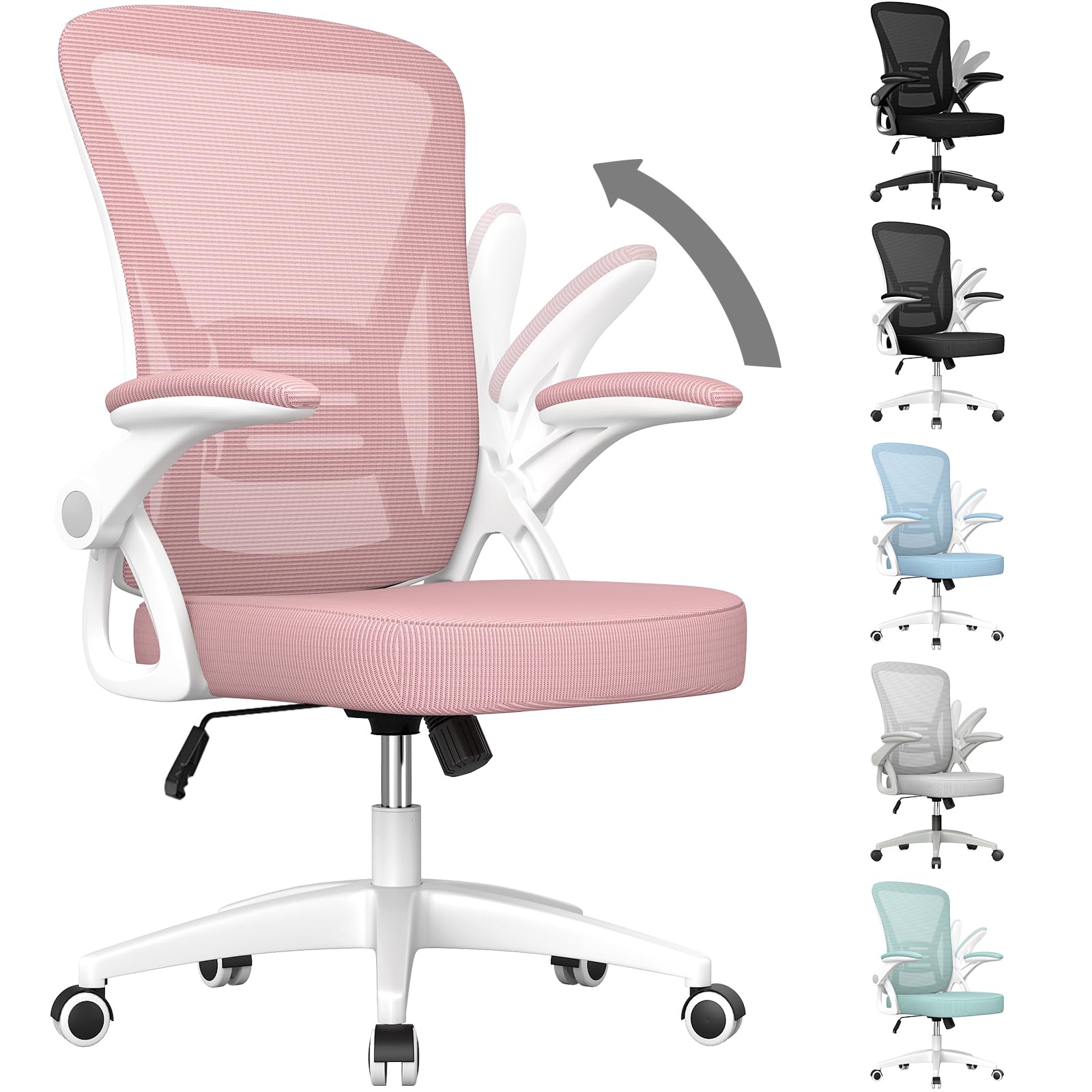 Photo 1 of ***used***naspaluro Ergonomic Office Chair, Computer Chair with Adjustable Height, Flip-Up Arms and Lumbar Support, Breathable Mesh Desk Chair for Home Study Working (Without Headrest, Pink)