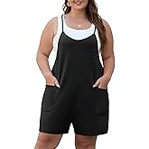 OLRIK Womens 2026 Summer Plus Size Romper Adjustable Spaghetti Strap Jumpsuits With Pockets Sleeveless Casual Overall Shorts