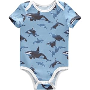Plaaee Baby Unisex Cotton Bodysuits Killer Whale Orca Ocean Blue Short Sleeve Romper Jumpsuit Outfit 3-24M