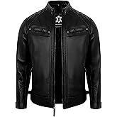 UrbanFocal Quilted Leather Jackets For Men - Cafe Racer Style Real Lambskin Leather Motorcycle Jacket Mens